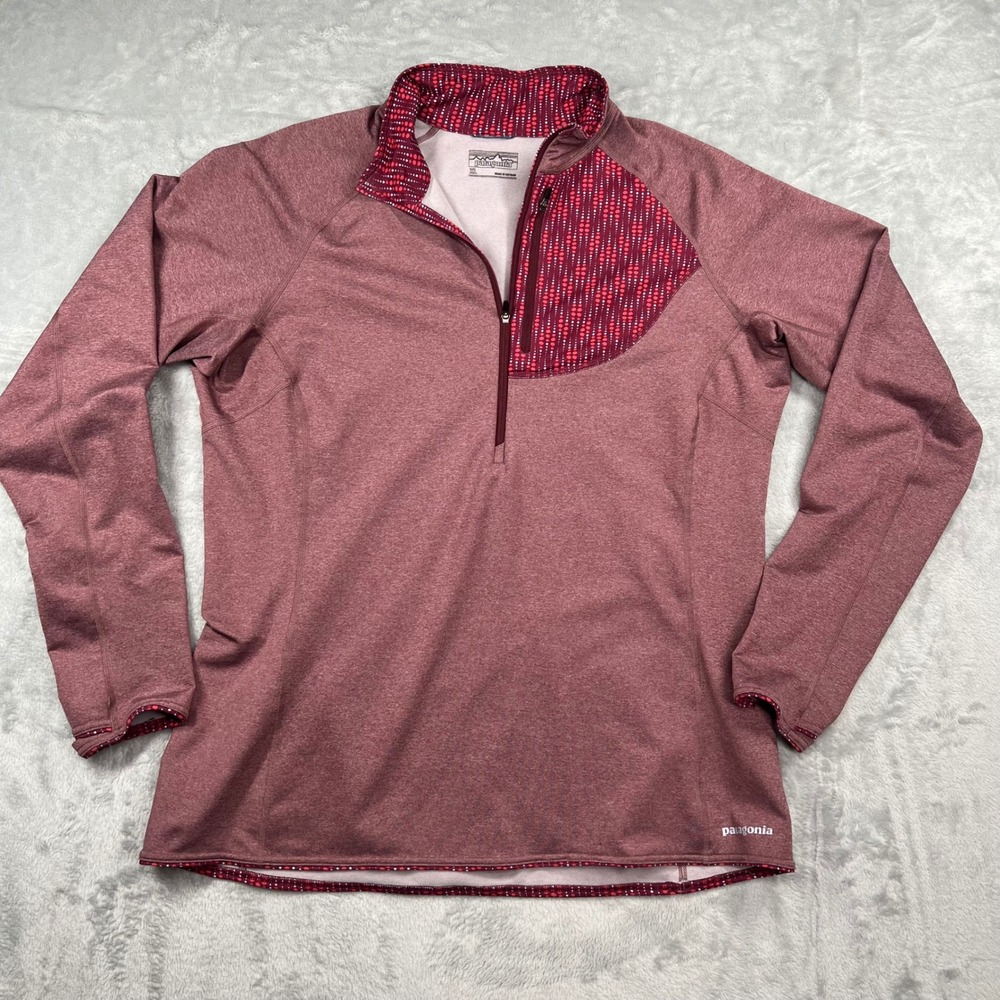 Patagonia Womens Speedwork XL 1/4 Zip Pullover Heathered Burgundy Dot Trim - Picture 9 of 13